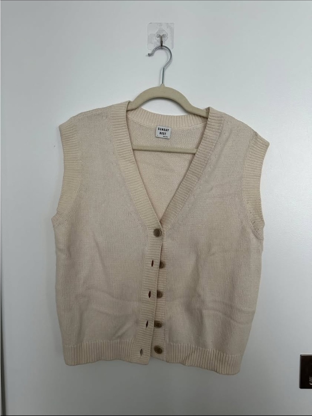 Aritzia Sunday Best Cream Knit V-Neck Button Front Sweater Vest